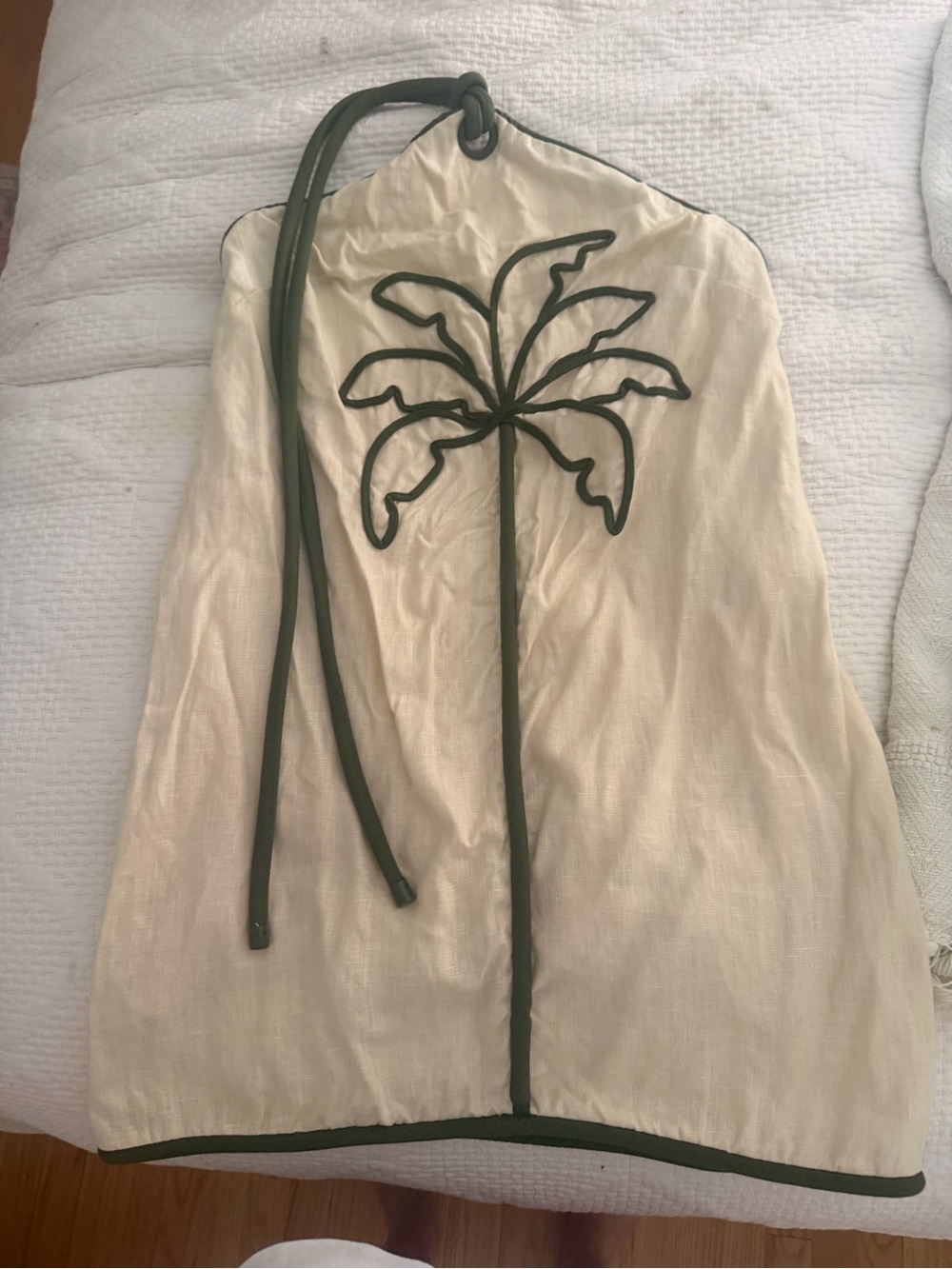 FARM Rio Cream Halter Coverup with Olive Trim and Palm Motif - Picture 4 of 6